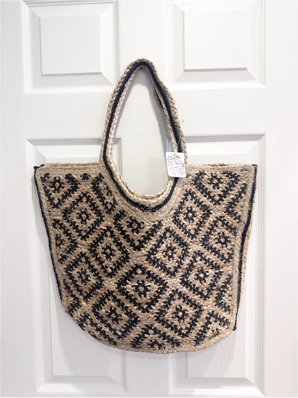 Free People Eva Tote NWT Jute Sisal Print Woven Beach Summer Bohemian Carry All - Picture 11 of 11